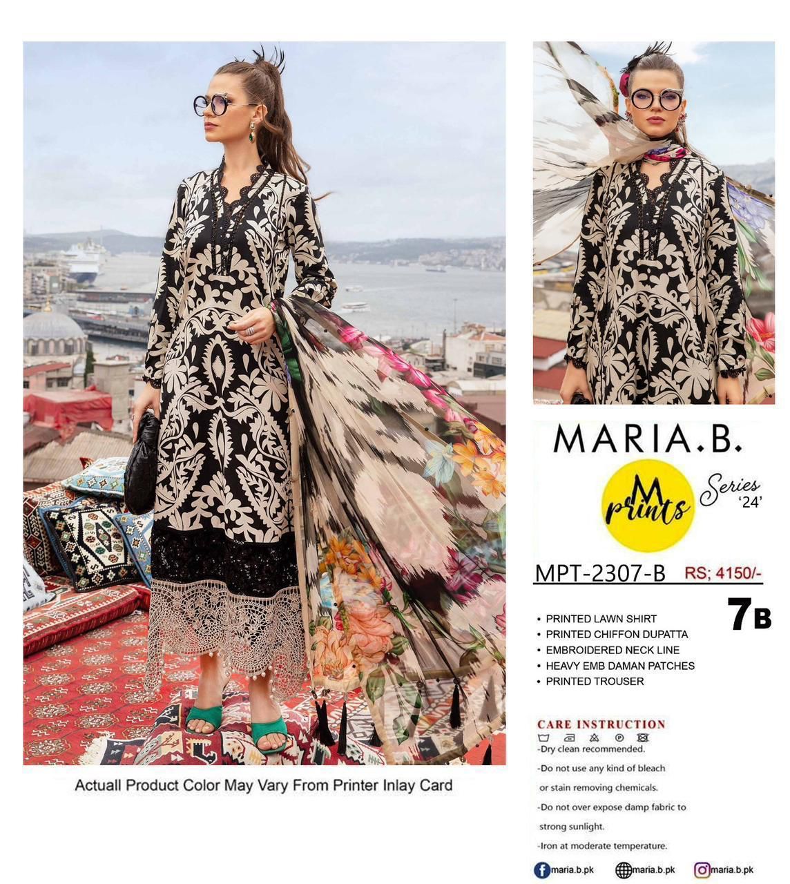 Maria B. Lawn Suit | Black & Cream Printed 3-Piece Summer Collection '24