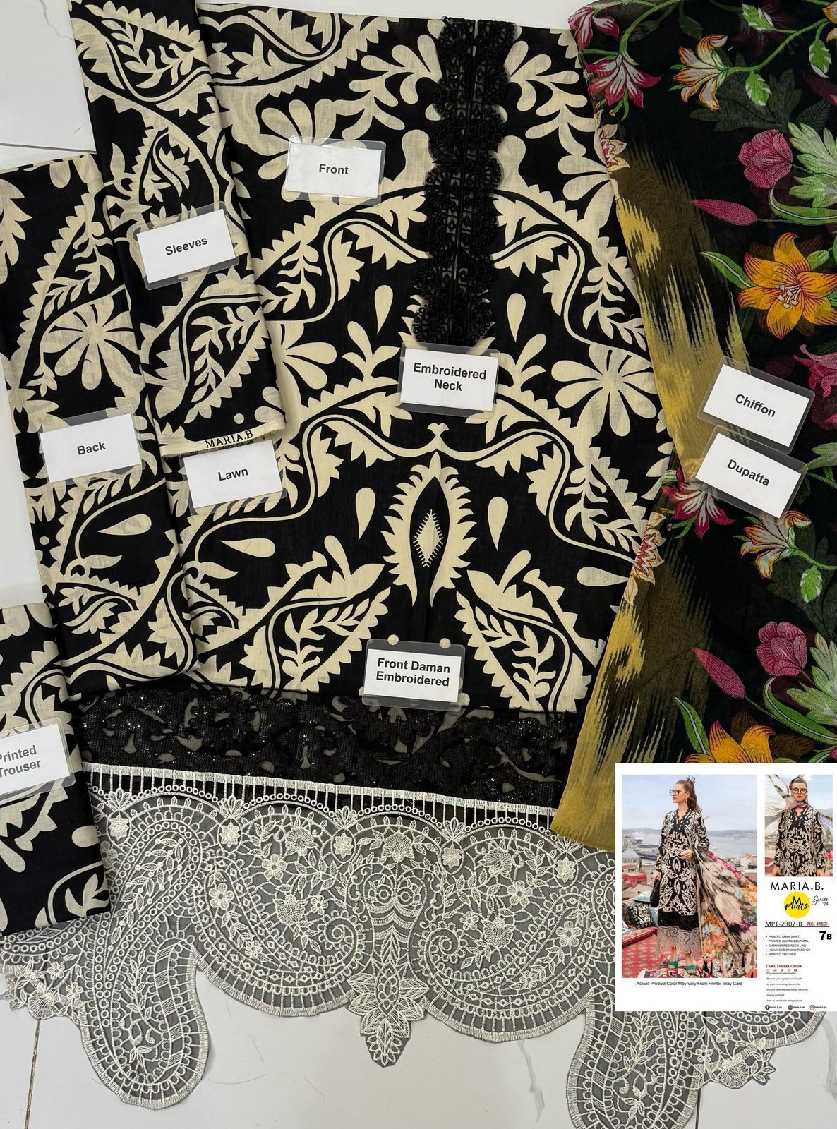 Maria B. Lawn Suit | Black & Cream Printed 3-Piece Summer Collection '24
