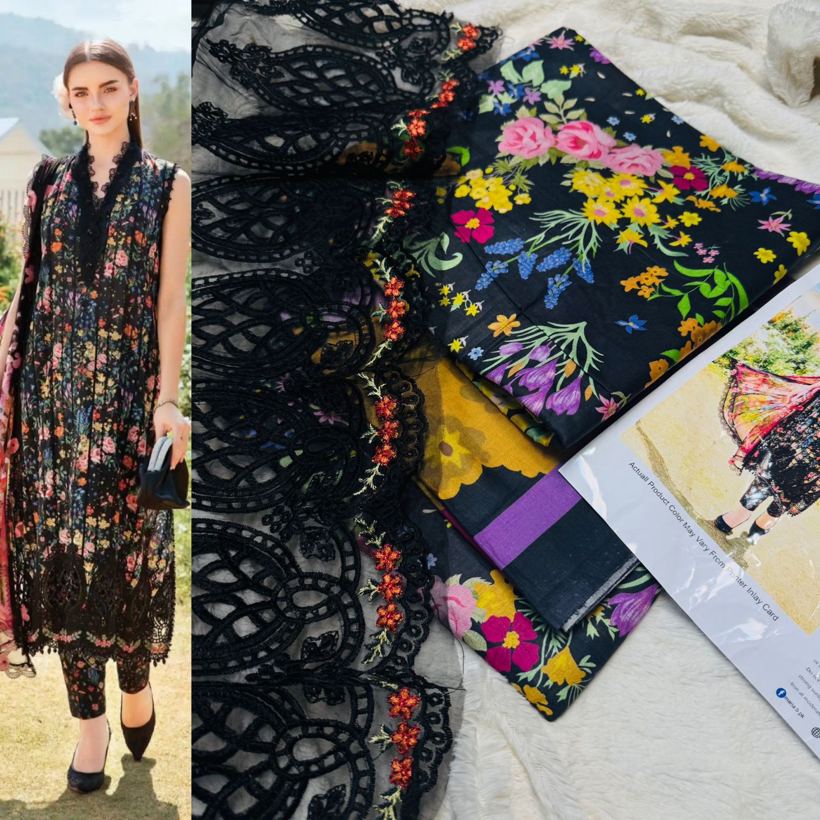 Maria B. Printed Lawn Suit | 3-Piece Summer Collection with Lawn Dupatta & Patches on Sale