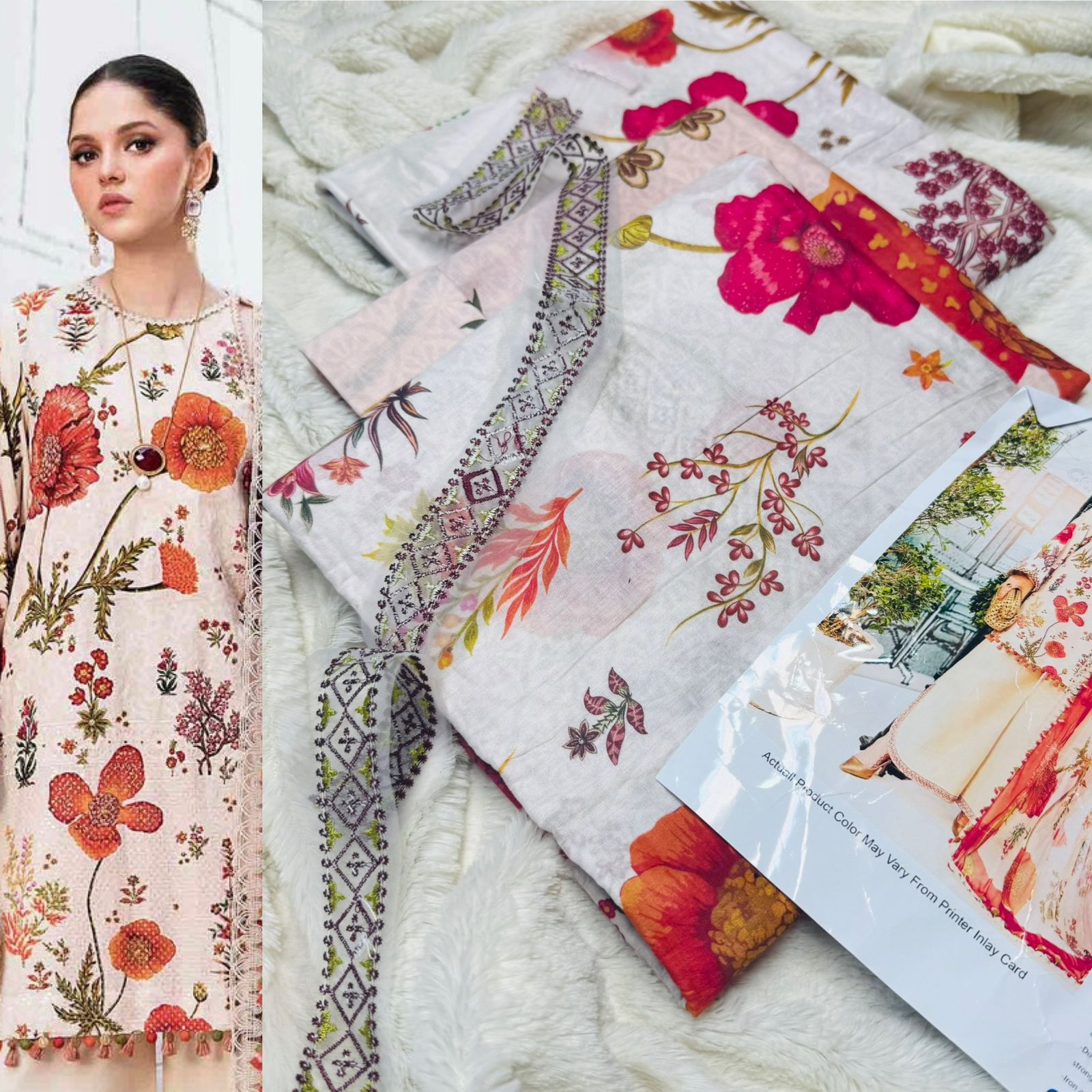 Maria B. Printed Lawn Suit | 3-Piece Summer Collection with Lawn Dupatta & Patches on Sale