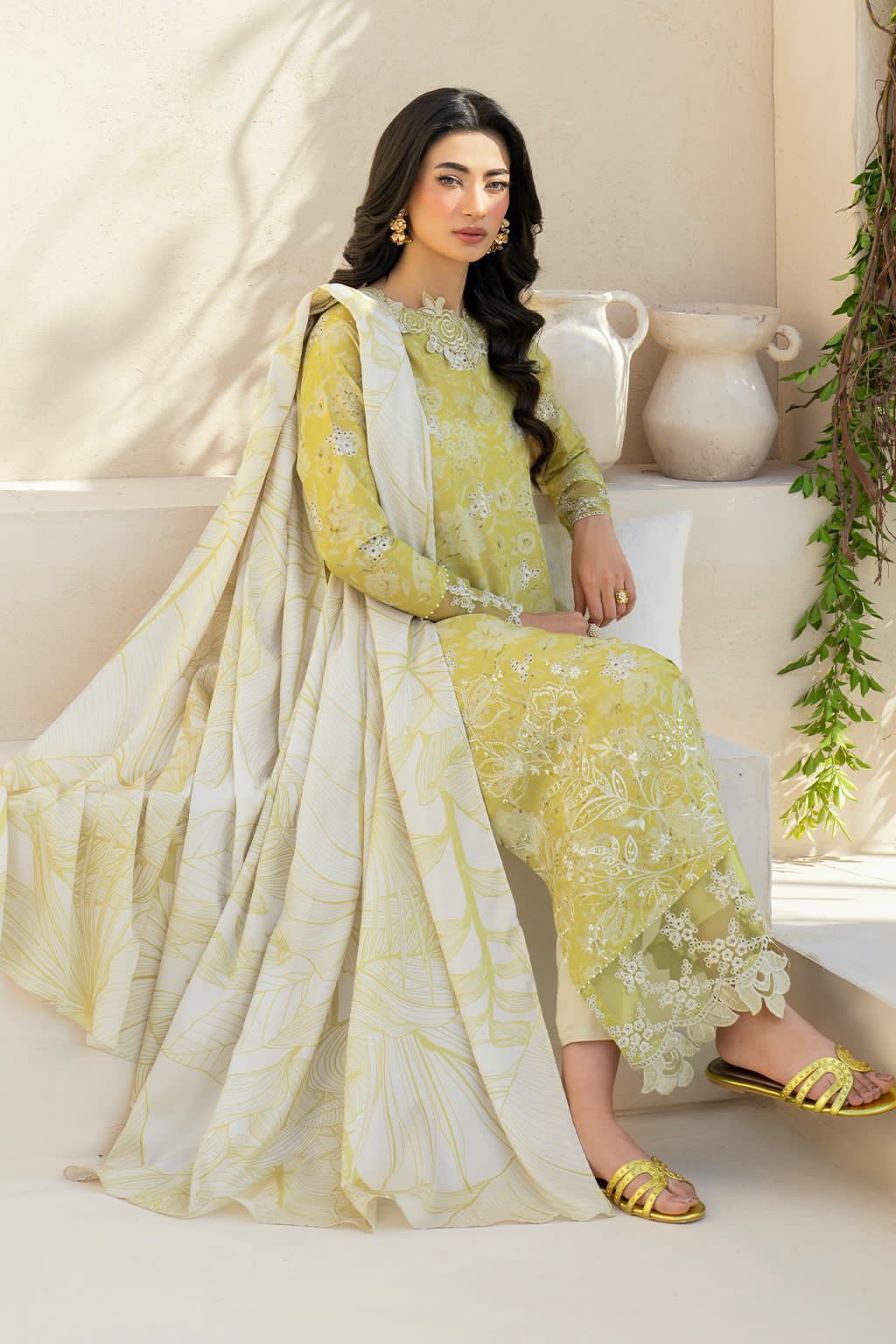 IZNIK 3-Piece Chikankari Lawn Suit | Summer Collection with Printed Chiffon Dupatta & Emb Patches